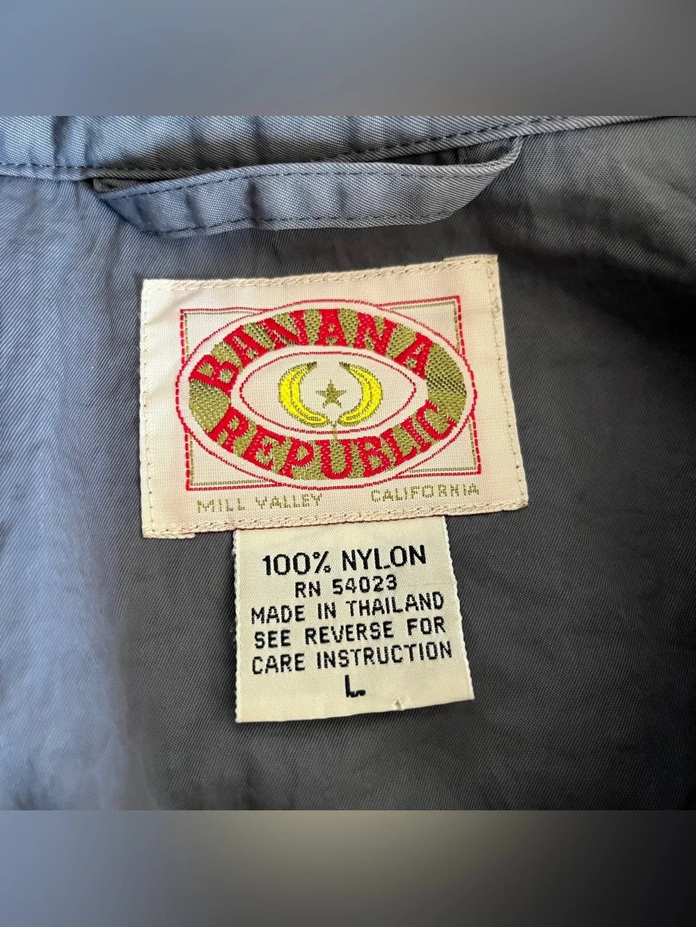 Vintage 80s Banana Republic trench coat large nylon gray belted safari long rain